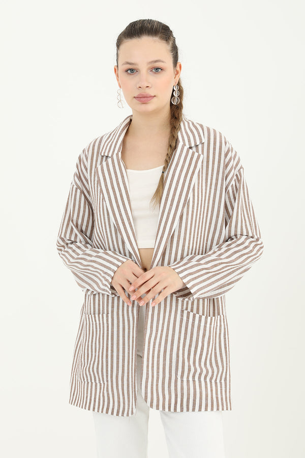 Kadın Çizgili Keten Ceket  - 10433CKT
