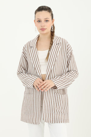 Kadın Çizgili Keten Ceket  - 10433CKT