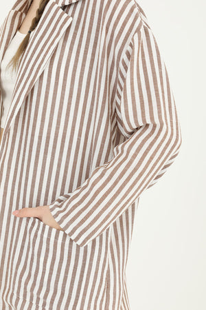 Kadın Çizgili Keten Ceket  - 10433CKT