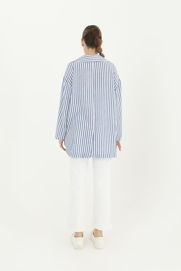 Kadın Çizgili Keten Ceket  - 10433CKT