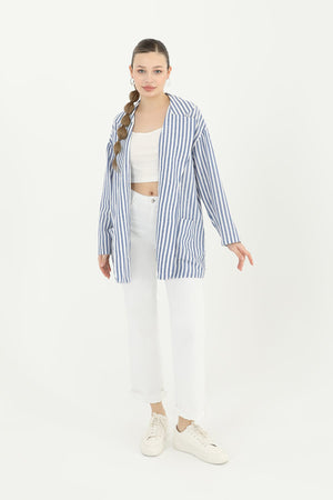 Kadın Çizgili Keten Ceket  - 10433CKT