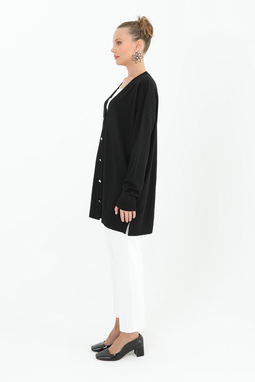 Kadın Çiçek Kabartmalı Basic Tunik  - 10482TUN - BLACK