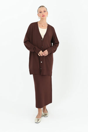 Kadın Çiçek Kabartmalı Basic Tunik  - 10482TUN - BROWN