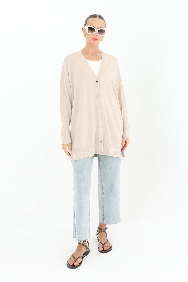 Kadın Çiçek Kabartmalı Basic Tunik  - 10482TUN - BEIGE