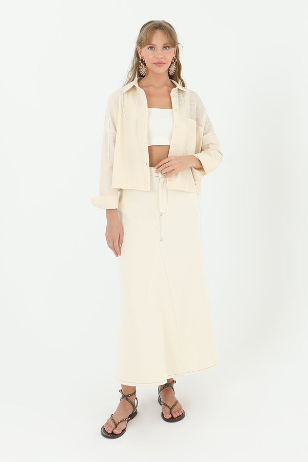 Kadın Önden Parçalı Etek  - 18186ETK - BEIGE