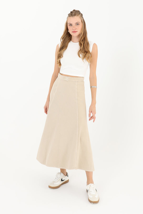 Kadın Gabardin Nakışlı Kloş Etek  - 18188ETK