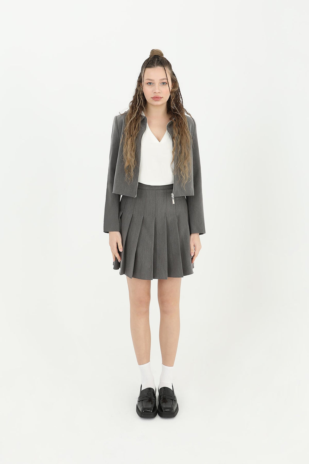 Kadın Fermuar Detaylı Kısa Ceket  - 24S-31605CKT - ANTRACITE