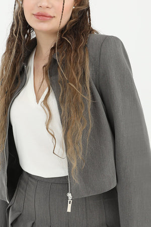 Kadın Fermuar Detaylı Kısa Ceket  - 24S-31605CKT