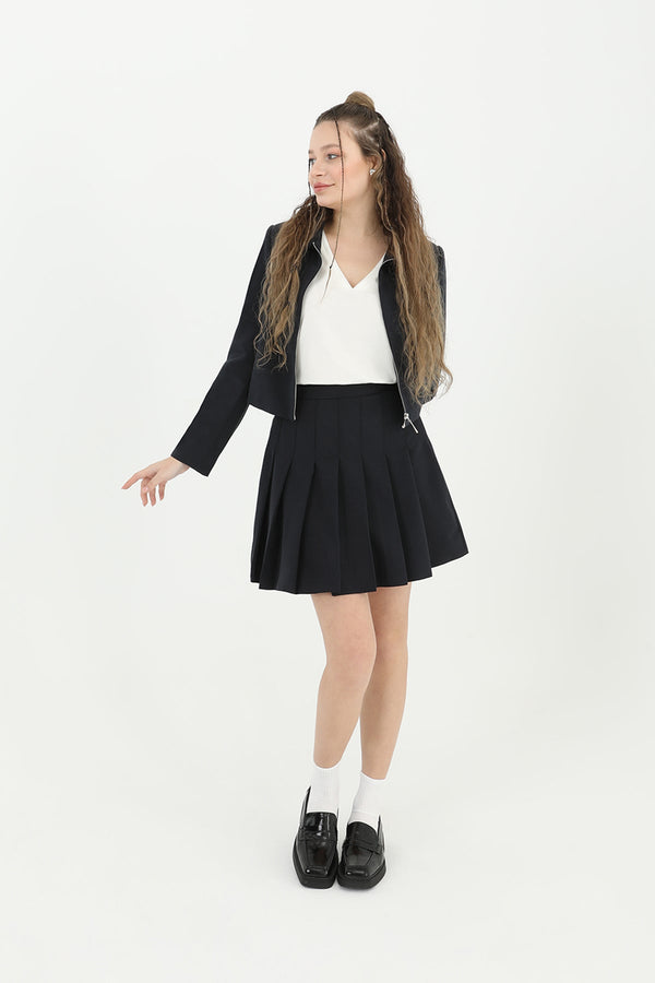 Kadın Fermuar Detaylı Kısa Ceket  - 24S-31605CKT