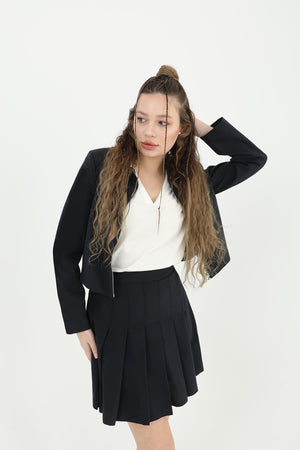 Kadın Fermuar Detaylı Kısa Ceket  - 24S-31605CKT