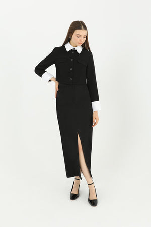 Kadın Önü Yırtmaçlı Kumaş Etek  - 31607ETK