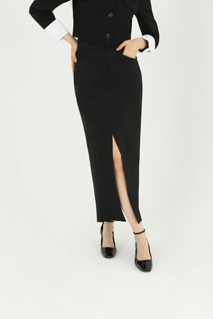 Kadın Önü Yırtmaçlı Kumaş Etek  - 31607ETK