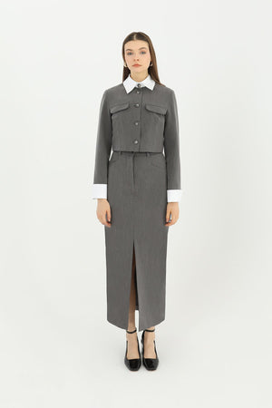 Kadın Önü Yırtmaçlı Kumaş Etek  - 31607ETK - ANTRACITE