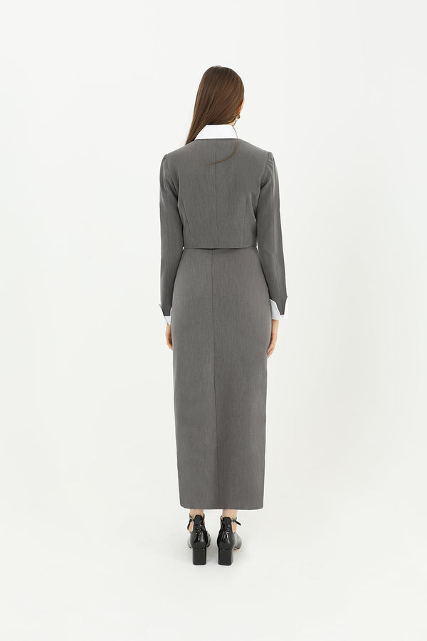 Kadın Önü Yırtmaçlı Kumaş Etek  - 31607ETK