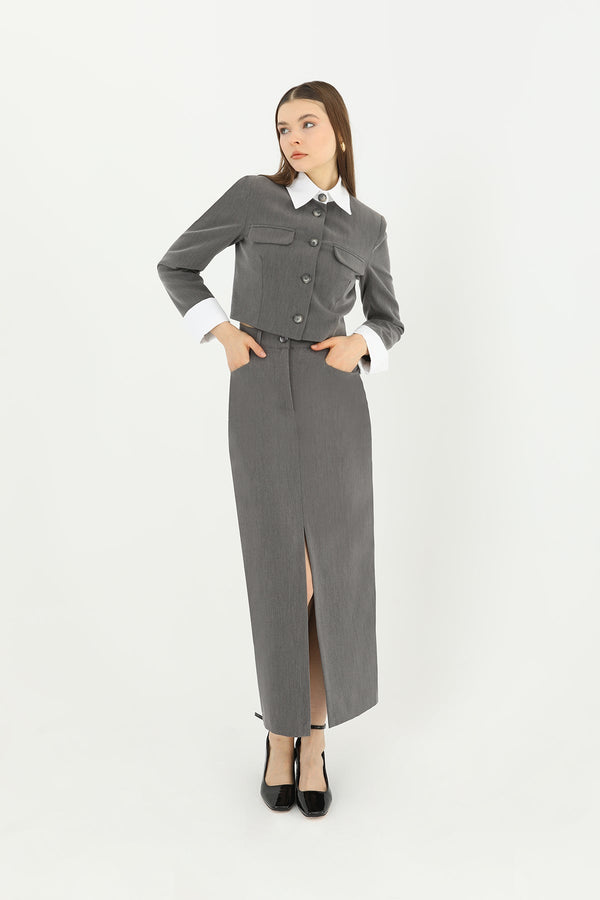 Kadın Önü Yırtmaçlı Kumaş Etek  - 31607ETK