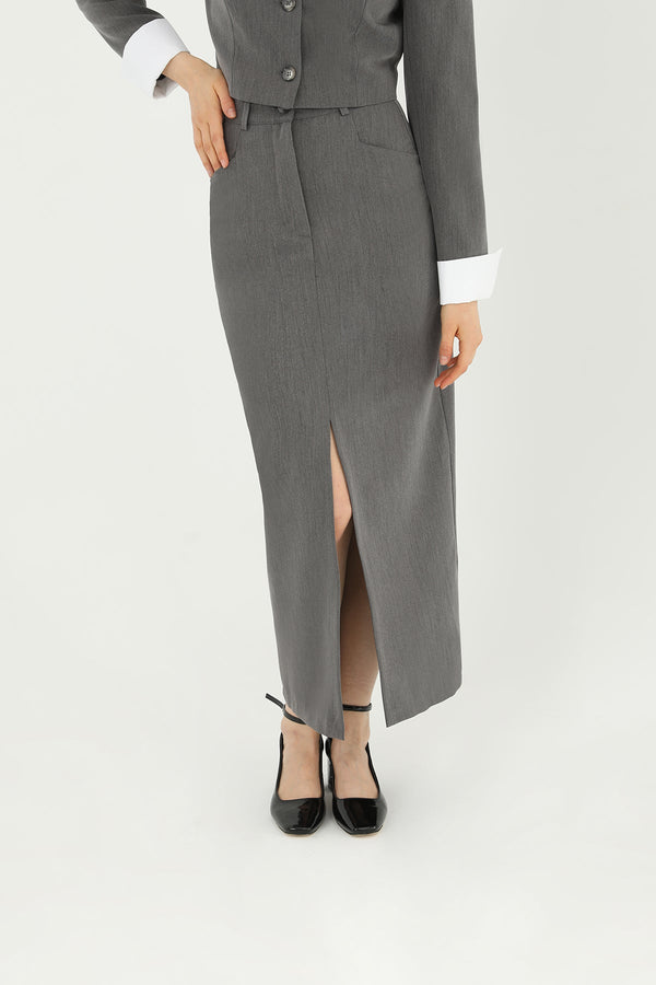 Kadın Önü Yırtmaçlı Kumaş Etek  - 31607ETK