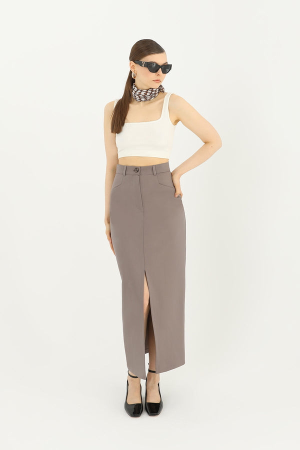 Kadın Önü Yırtmaçlı Kumaş Etek  - 31607ETK