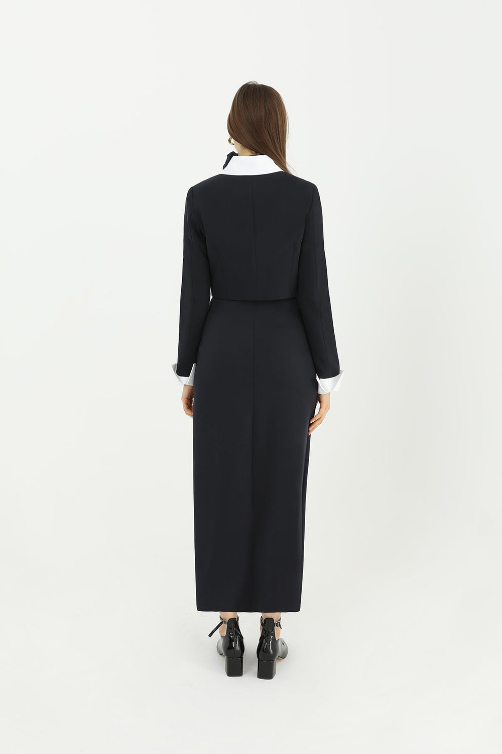 Kadın Önü Yırtmaçlı Kumaş Etek  - 31607ETK - NAVY