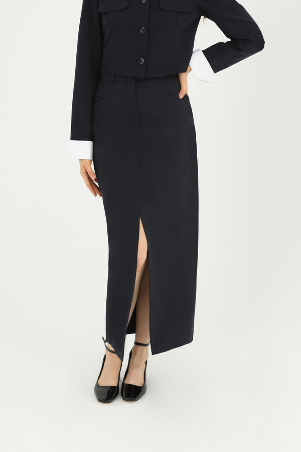 Kadın Önü Yırtmaçlı Kumaş Etek  - 31607ETK