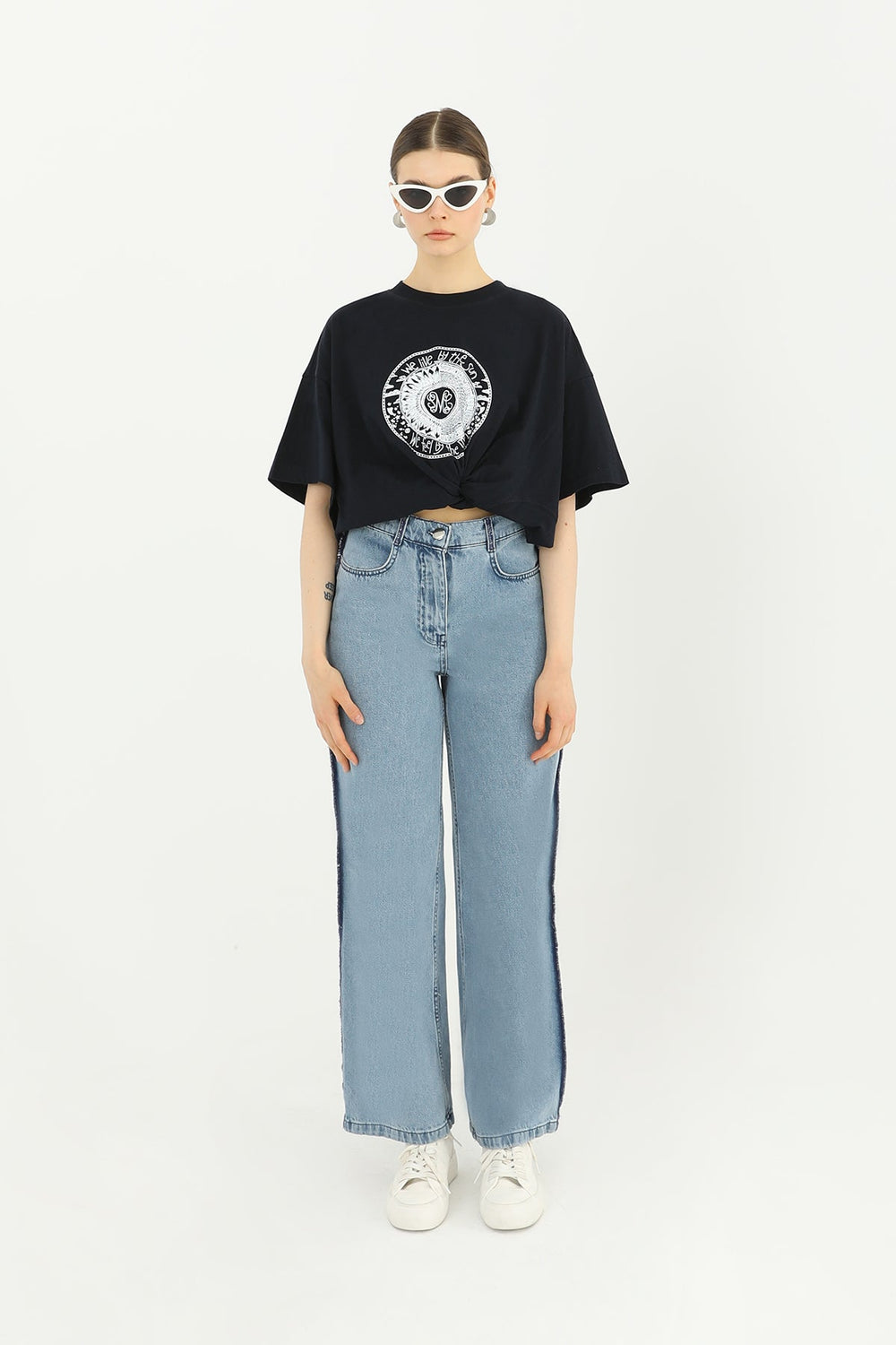 Kadın Şerit Detaylı Geniş Paça Pantolon - 31625PNT - BLUE