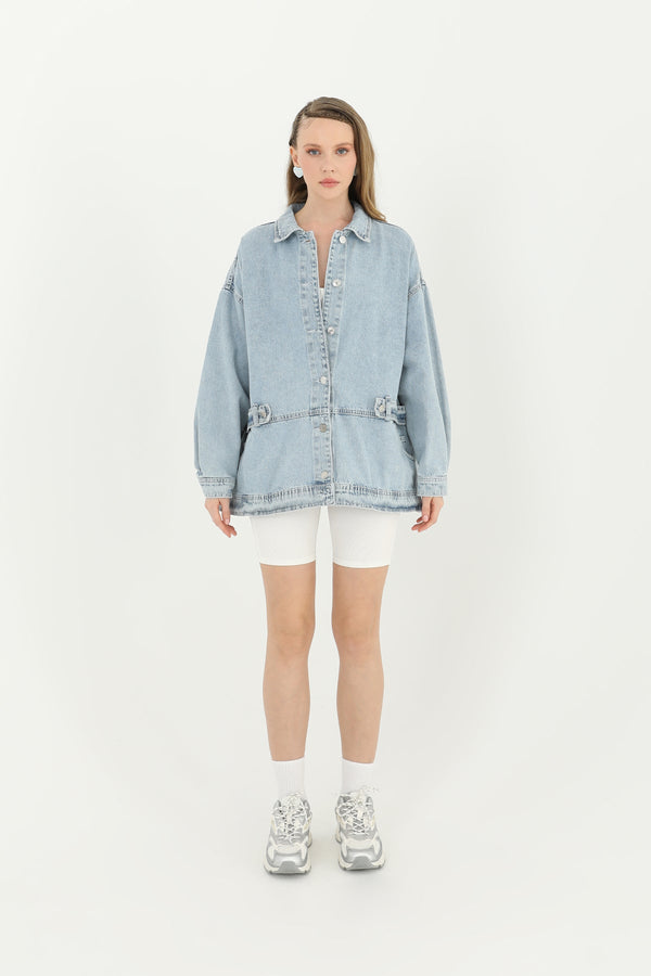 Kadın Bel Detaylı Kot Ceket - 24S-31664CKT - LIGHT BLUE