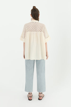 Kadın Arka Roba Dantelli Kısa Kollu Gömlek -24S-31792GML