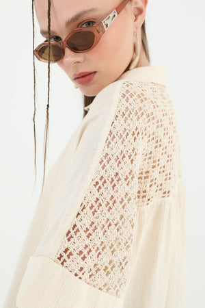 Kadın Arka Roba Dantelli Kısa Kollu Gömlek -24S-31792GML