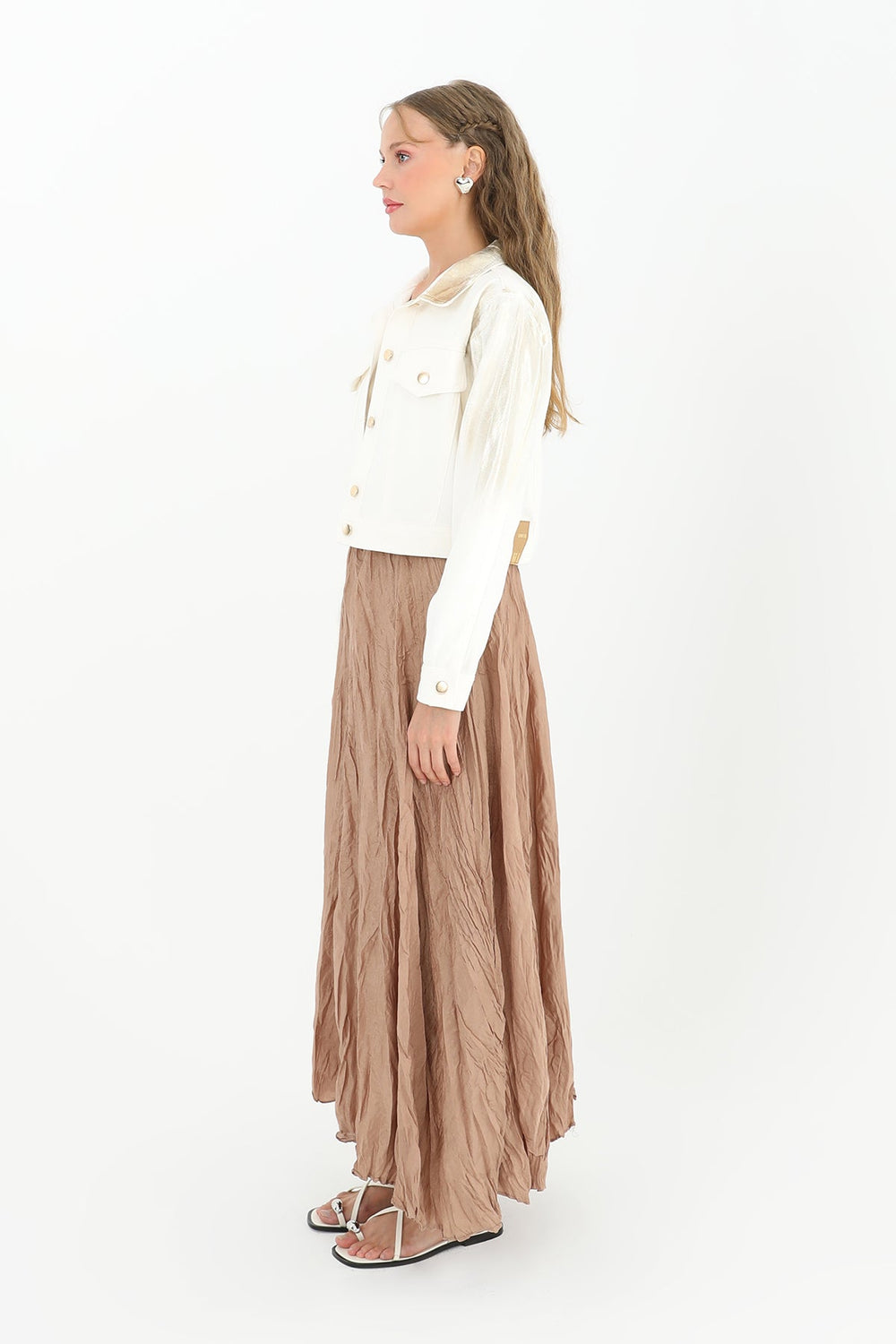 Kadın Varaklı Kısa Ceket -24S-31797CKT - ECRU-GOLD