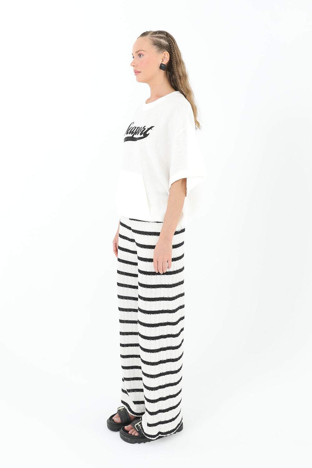 Kadın Örme Pantolon - 31821PNT - ECRU-BLACK