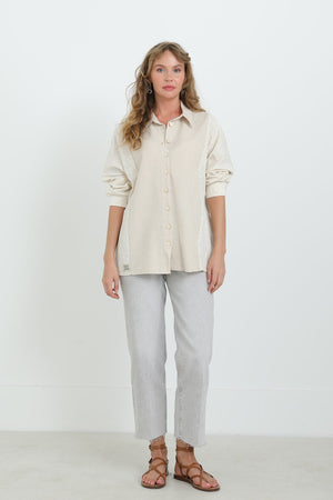 Kadın Keten Uzun Kollu Gömlek -24S-31885GML