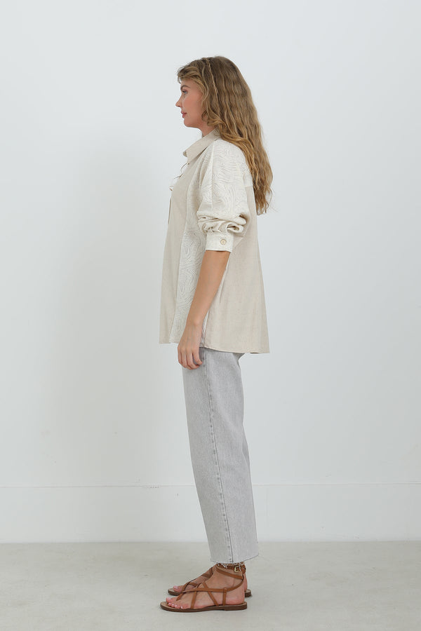 Kadın Keten Uzun Kollu Gömlek -24S-31885GML