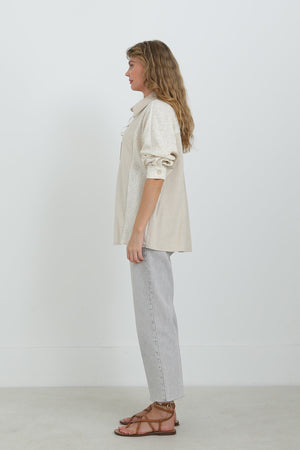 Kadın Keten Uzun Kollu Gömlek -24S-31885GML