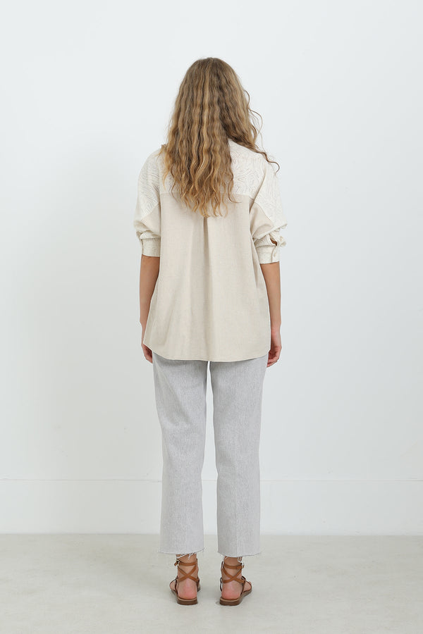 Kadın Keten Uzun Kollu Gömlek -24S-31885GML