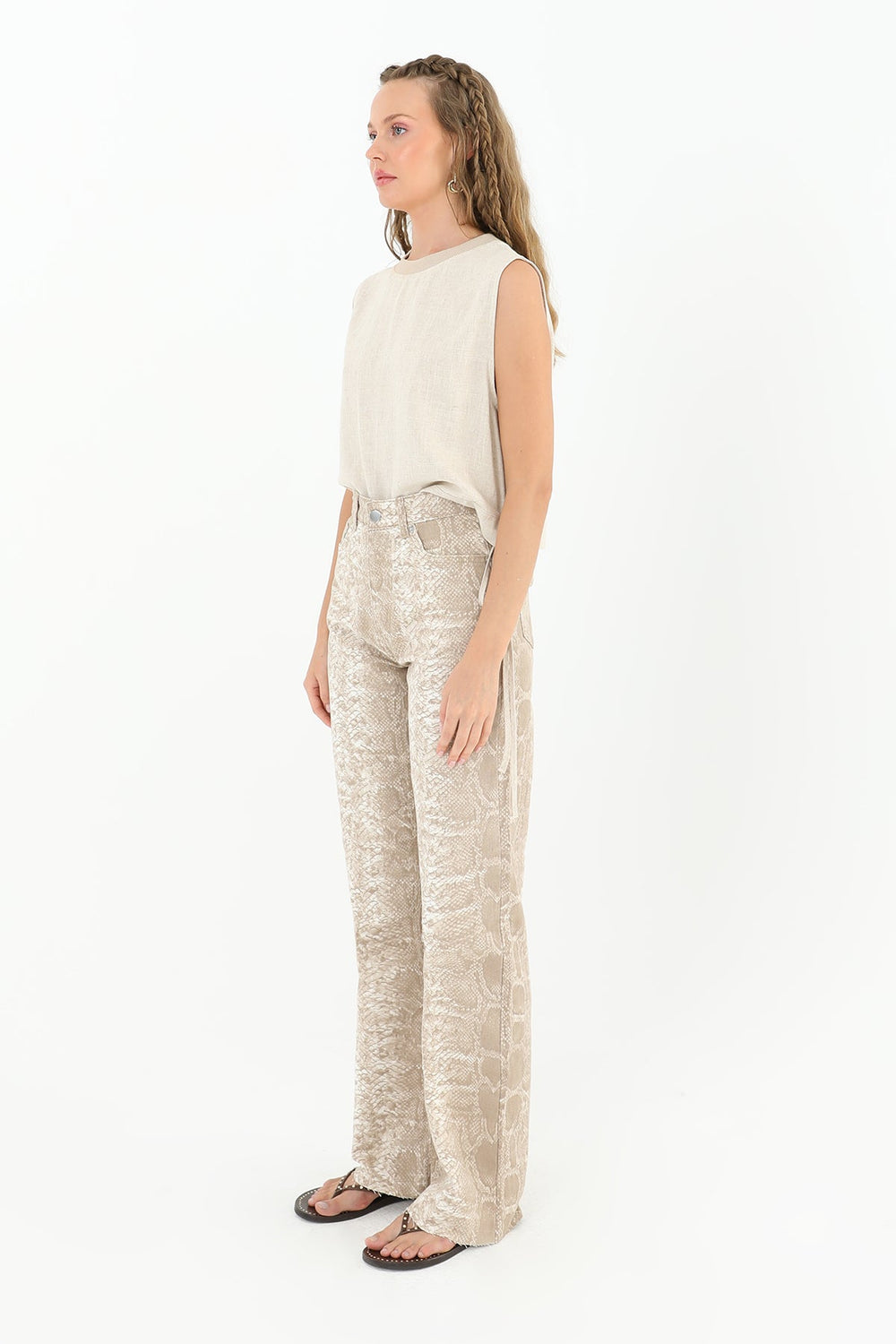 Kadın Desenli Pantolon - 31894 - ECRU