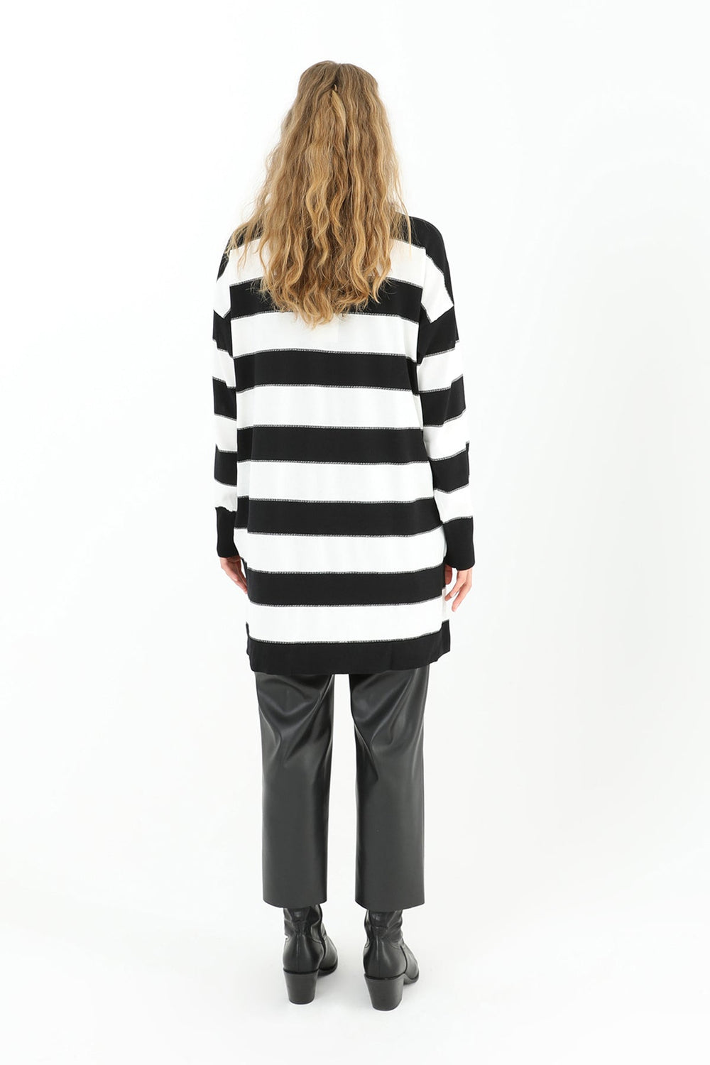 Kadın Çizgili Uzun Kollu Tunik  - 10549TUN - BLACK