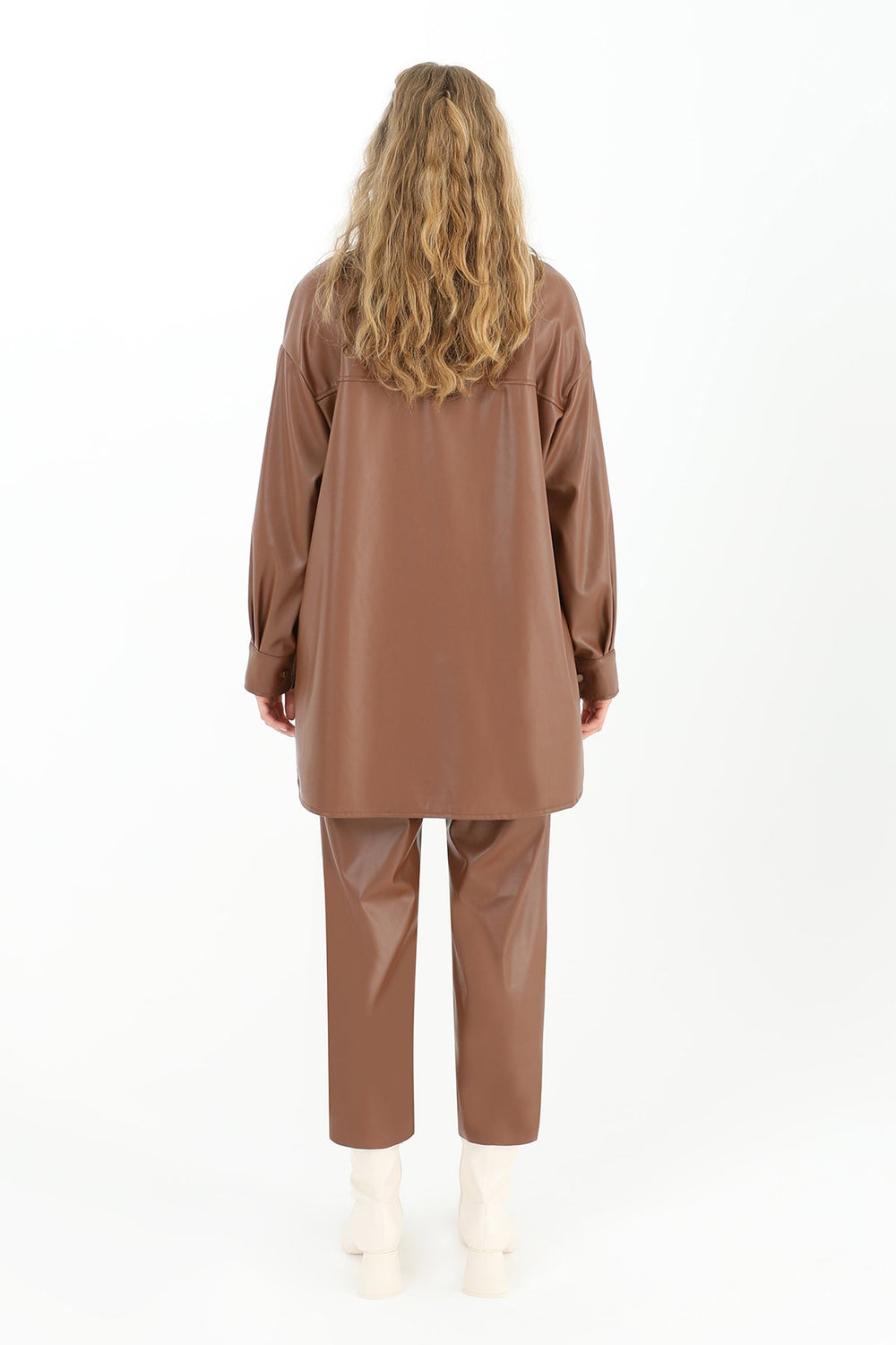 Kadın Cepli Deri Gömlek - 10570GML - BROWN