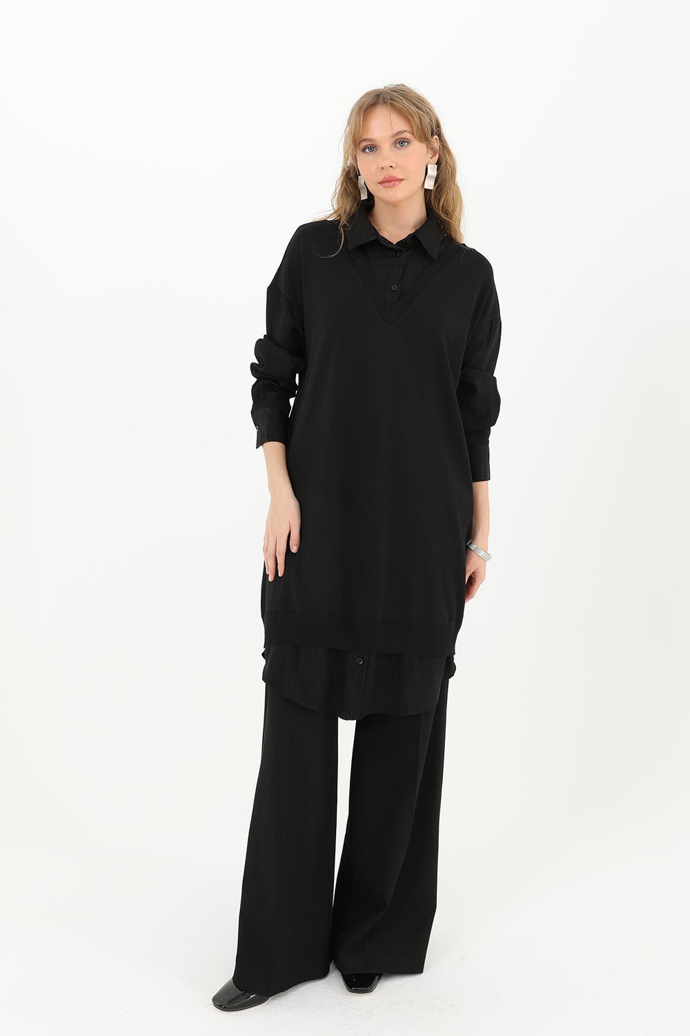 Kadın Gömlek Detaylı Tunik - 10578TUN - BLACK