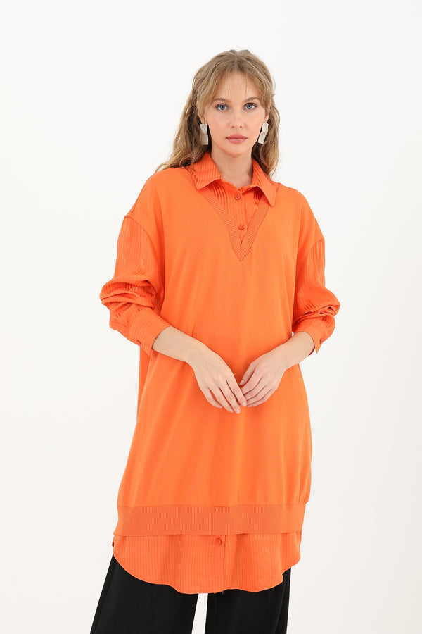 Kadın Gömlek Detaylı Tunik - 10578TUN - ORANGE