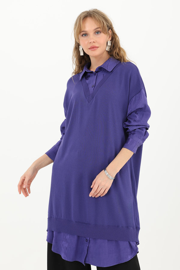 Kadın Gömlek Detaylı Tunik - 10578TUN - PURPLE