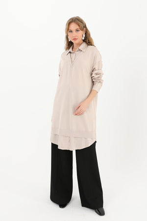 Kadın Gömlek Detaylı Tunik - 10578TUN - BEIGE