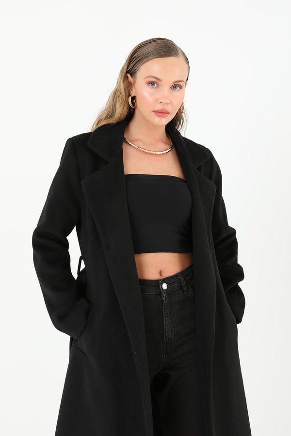 Kadın Kruvaze Yaka Kuşaklı Kaban  - 15170KBN