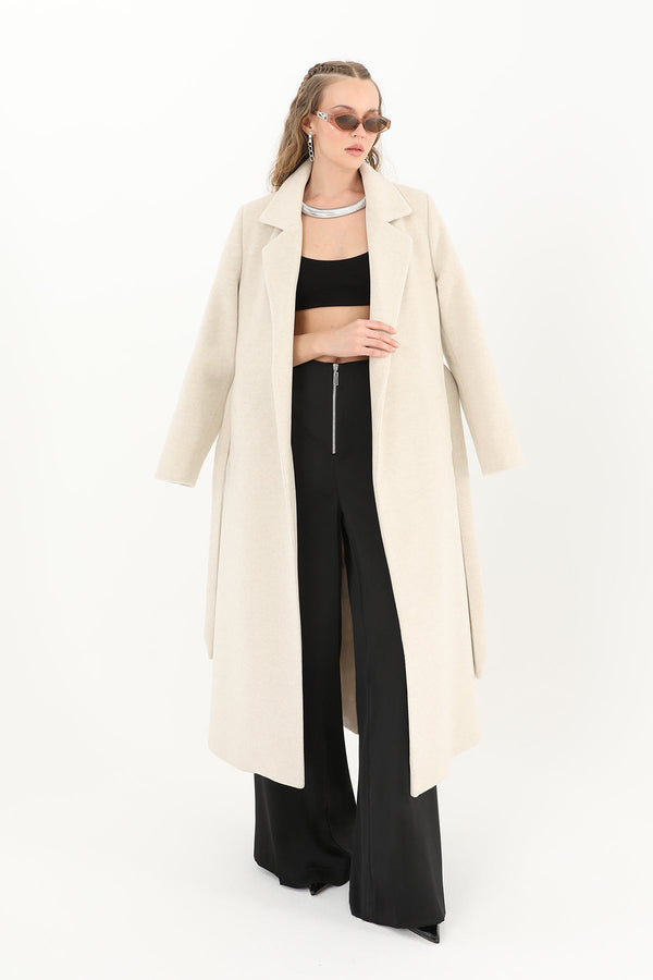 Kadın Kruvaze Yaka Kuşaklı Kaban  - 15170KBN - BEIGE