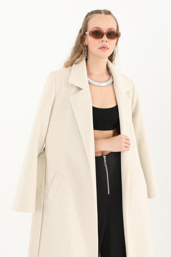 Kadın Kruvaze Yaka Kuşaklı Kaban  - 15170KBN