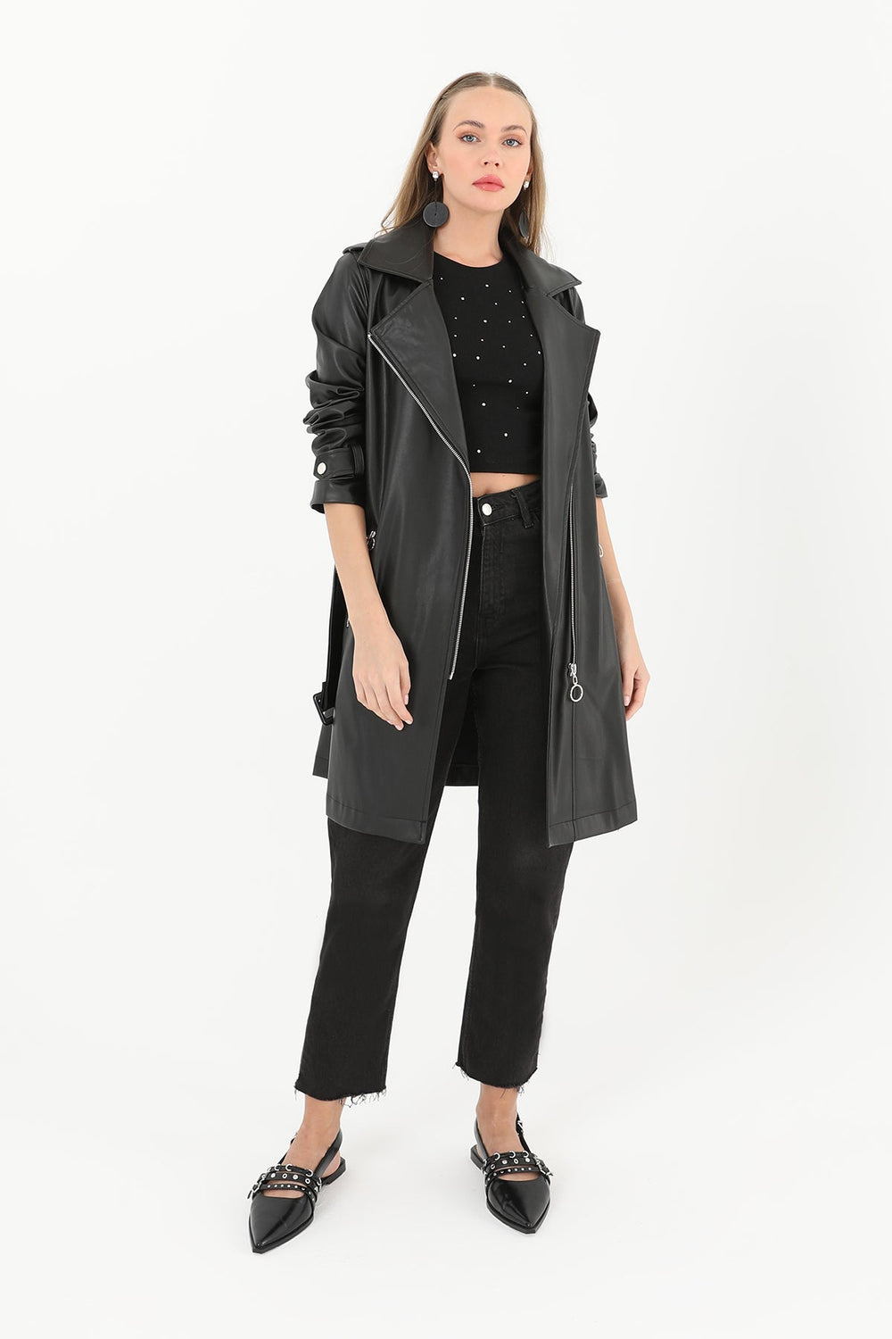 Kısa Deri Ceket  - 15184TRC - BLACK