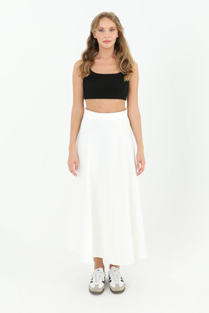 Kadın Fermuarlı Kloş Etek  - 18201ETK - ECRU