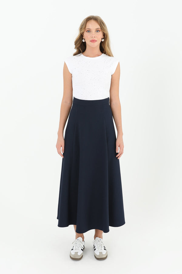 Kadın Fermuarlı Kloş Etek  - 18201ETK - NAVY