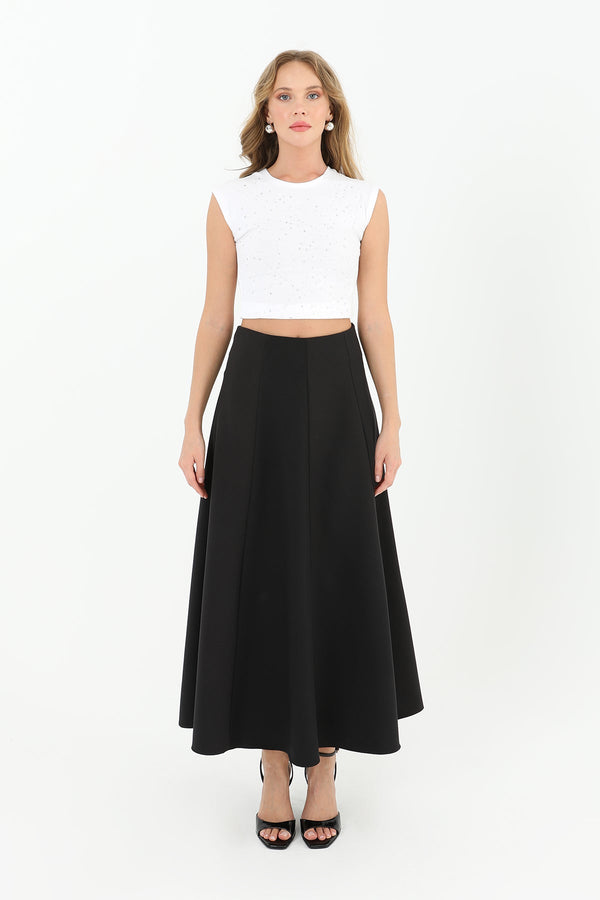 Kadın Parçalı Kloş Etek  - 18202ETK - BLACK