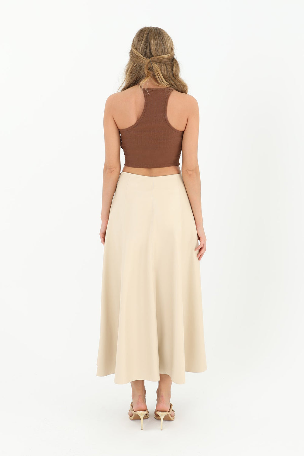 Kadın Parçalı Kloş Etek  - 18202ETK - BEIGE