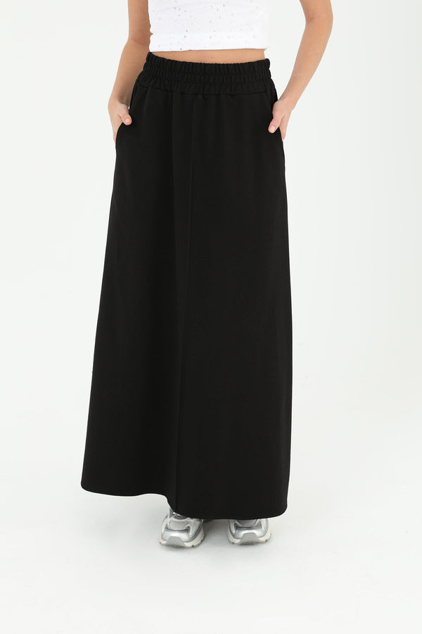 Kadın Beli Lastikli Uzun Etek  - 18207ETK