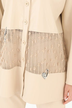 Kadın File Detaylı Deri Gömlek  - 31971GML